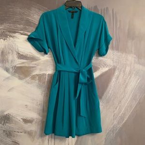 BCBG Maxazria Dress | Teal | Pocket | Faux Wrap | Tie Waist | Size 0